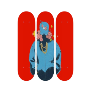 Red Streetwear Floral Skateboard Wall Art