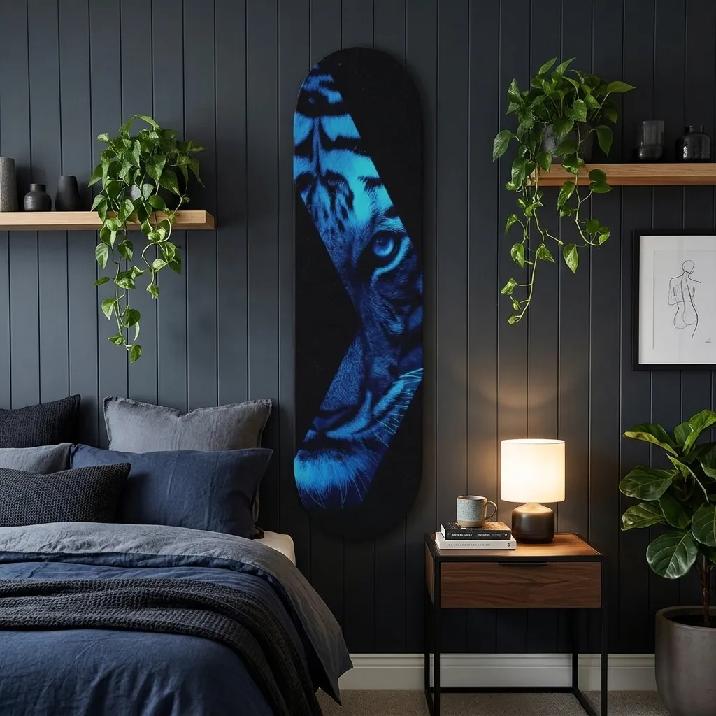 Blue Neon Tiger Skateboard Wall Art - Image 2