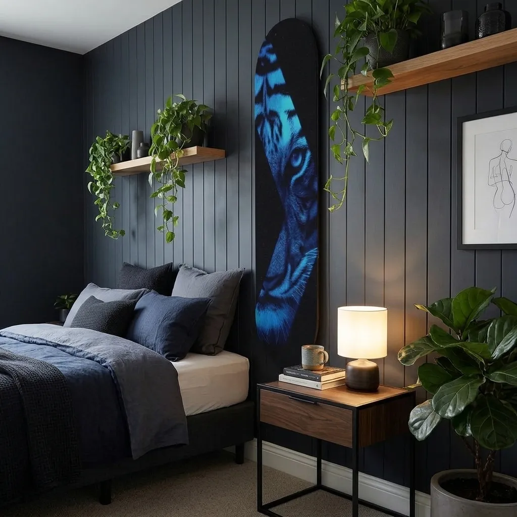 Blue Neon Tiger Skateboard Wall Art - Image 3